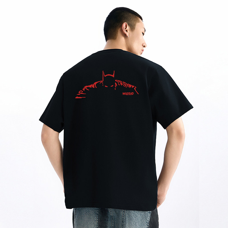 WASSUP黑夜蝙蝠美式重磅T恤短袖男夏季宽松休闲纯棉情侣圆领上衣