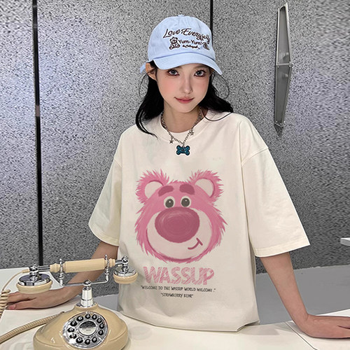 WASSUP小熊喷墨T恤短袖男女夏季