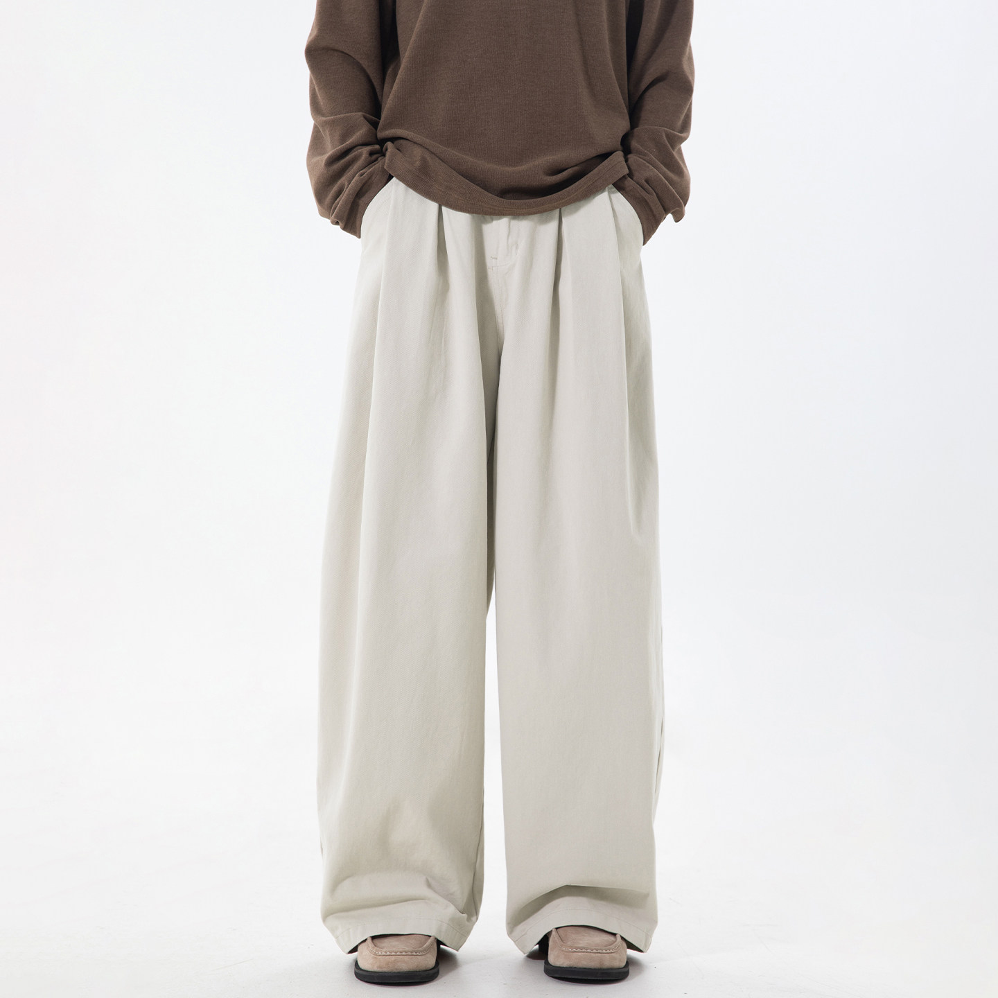 WASSUP弯刀裤子男款秋冬直筒裤宽松休闲裤男士运动直筒阔腿长裤子