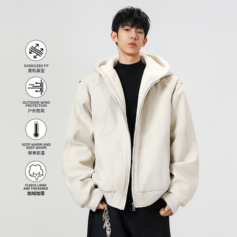 WASSUP潮牌cleanfit短款500克重磅加绒连帽卫衣拉链开衫外套男女