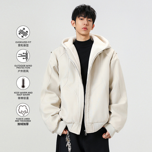 WASSUP潮牌cleanfit短款500克重磅加绒连帽卫衣拉链开衫外套男女