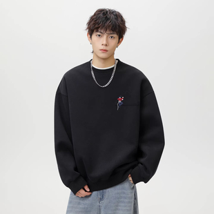 WASSUP潮牌重磅百搭刺绣男装圆领卫衣2025春秋季新款休闲美式上衣