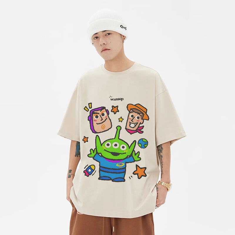 WASSUP美式卡通喷墨透气短袖T恤