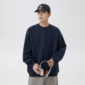 WASSUP潮牌美式 重磅圆领卫衣男春秋内搭宽松纯色打底上衣加绒情侣