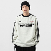 新款 WASSUP潮牌米灰色复古圆领字母长袖 卫衣男春秋季 宽松休闲上衣