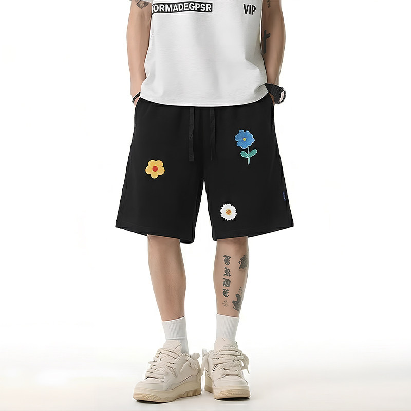 WASSUP向日葵贴片绣花休闲短裤男2026新款夏季宽松百搭运动五分裤