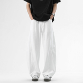 男立体裁剪潮流白色高街男生阔腿牛仔裤 WASSUP高定弯刀工装 休闲裤