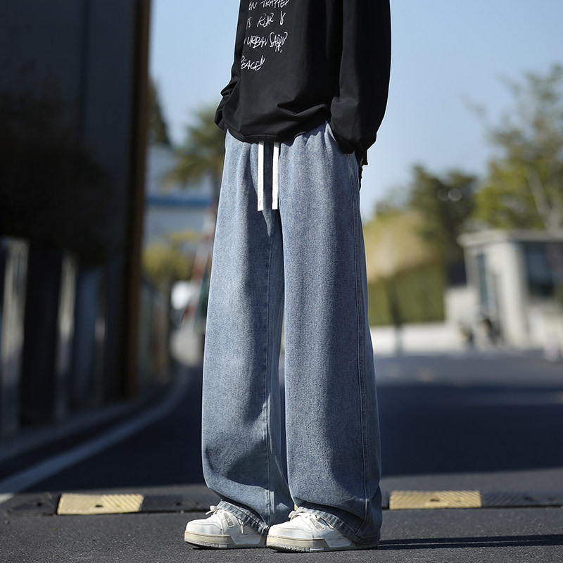 WASSUP美式复古蓝休闲牛仔裤男2026新款青少年百搭vibe阔腿长裤子