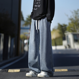 WASSUP美式复古蓝休闲牛仔裤男2026新款青少年百搭vibe阔腿长裤子