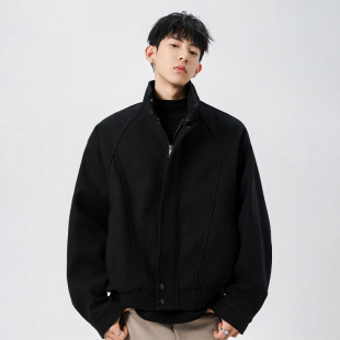 WASSUP潮牌美式商务工装夹克男士秋冬黑色高级感痞帅立领开衫外套
