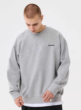 WASSUP潮牌字母logo印花卫衣男士秋冬新款加绒宽松情侣装圆领上衣