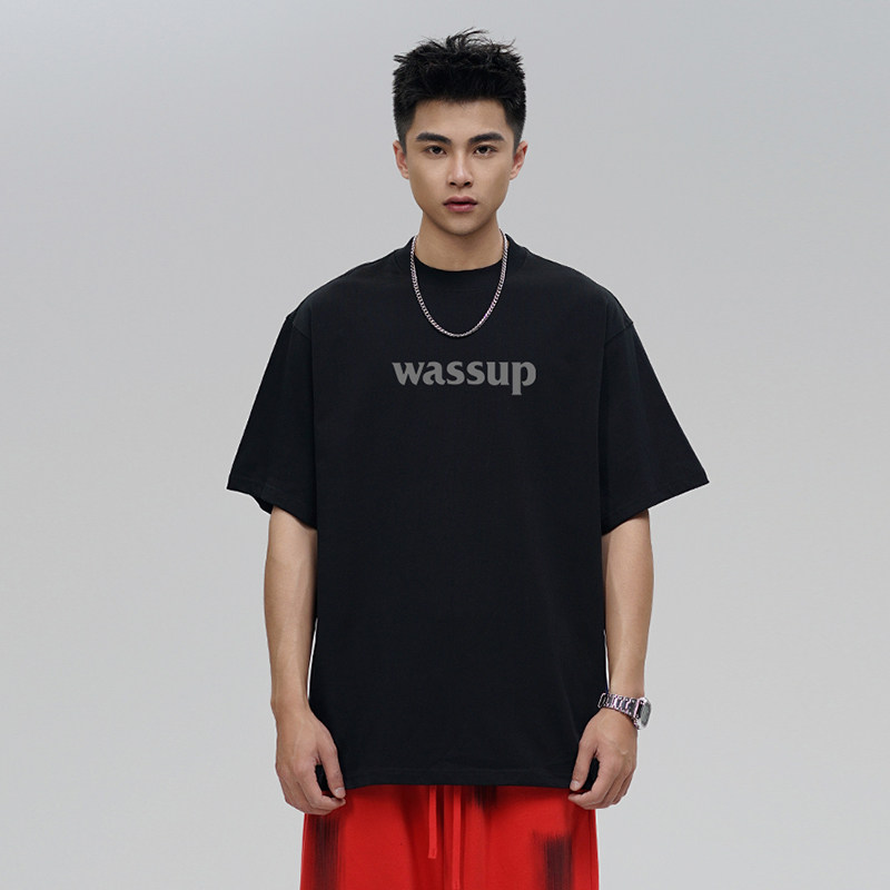 WASSUP简约T恤衫短袖国潮流纯色纯棉休闲上衣男女装体恤夏季官方