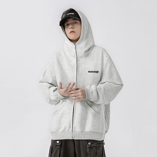 WASSUP潮牌美式重磅开衫外套男女款运动宽松百搭潮流秋季连帽卫衣
