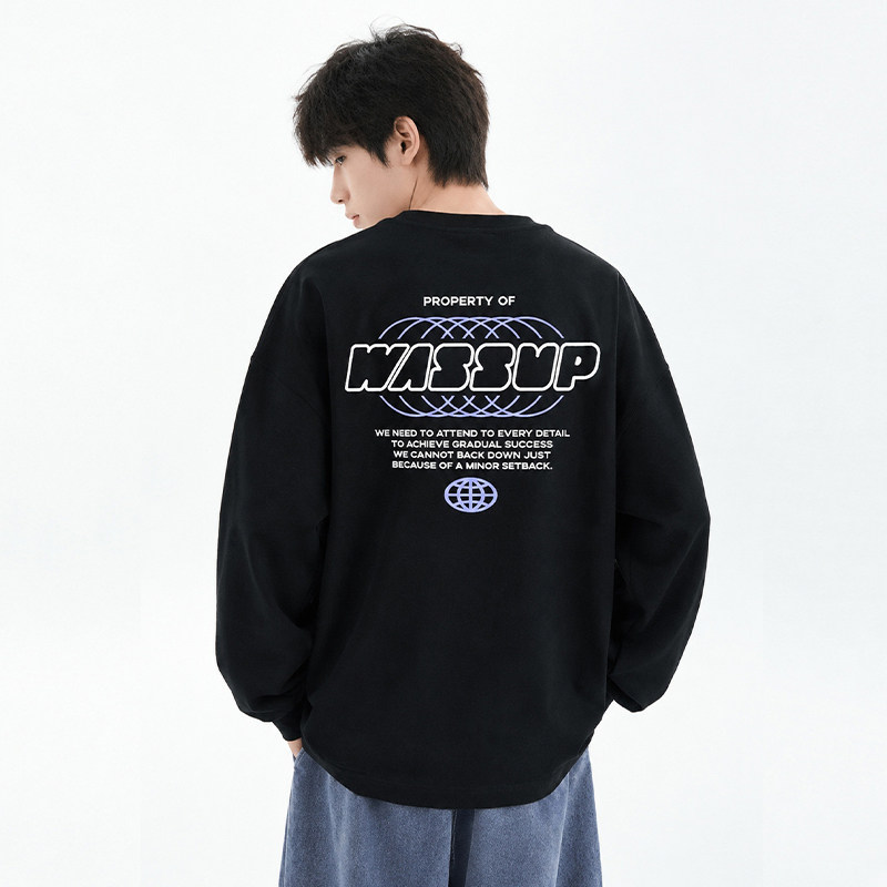 WASSUP网格地球长袖T恤男2026年