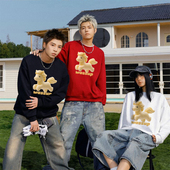 WASSUP潮牌马年系列加绒卫衣男女款 秋冬季 中国红情侣圆领套头上衣