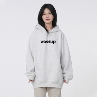 WASSUP米灰色重磅美式卫衣女秋冬25新款加绒宽松百搭情侣连帽上衣