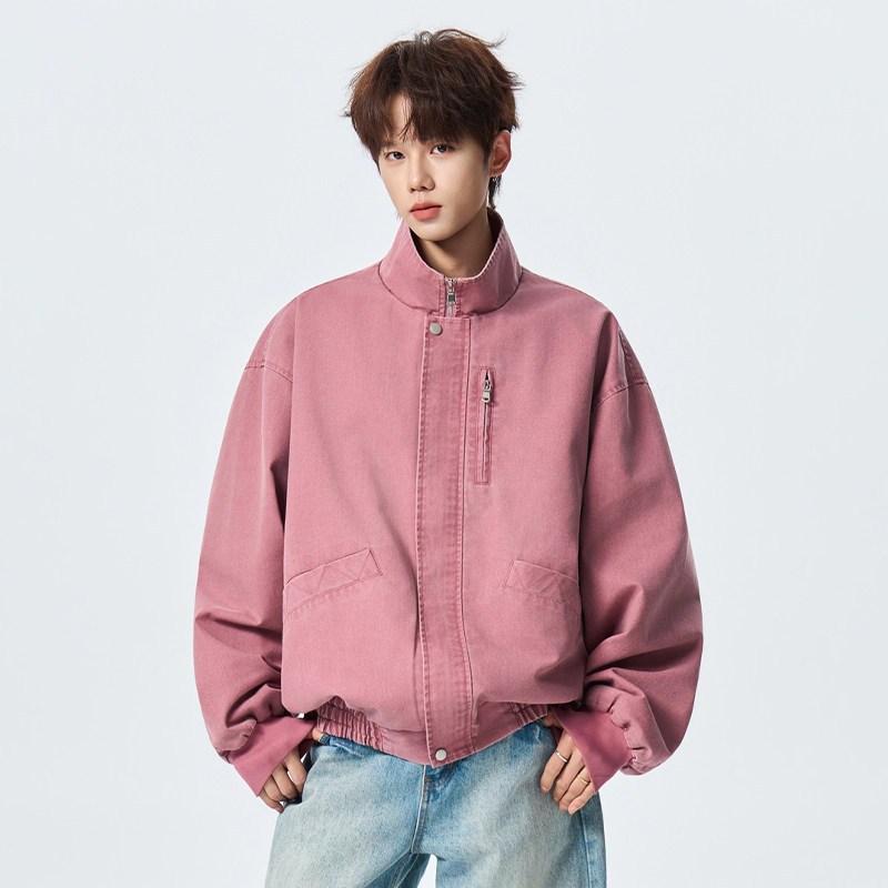 WASSUP美式复古立领飞行员夹克男女boxy工装巴恩风重磅水洗外套春