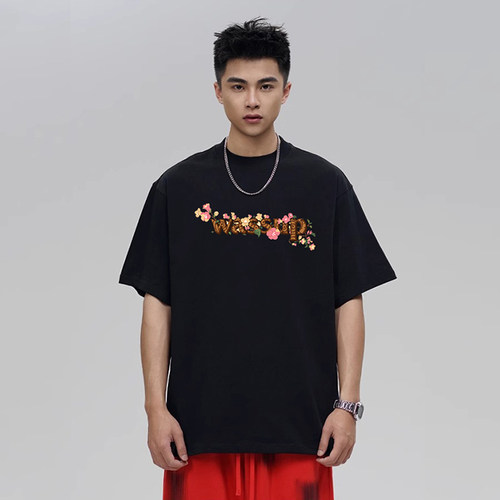 WASSUP花朵绽放美式T恤短袖男