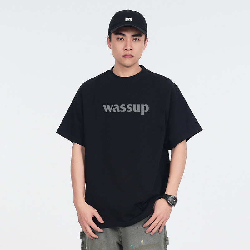 WASSUP国潮字母LOGO短袖T恤男女款夏季美式重磅纯棉280g体恤上衣