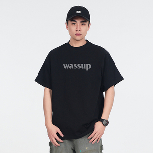 美式 夏季 重磅纯棉280g体恤上衣 T恤男女款 WASSUP国潮字母LOGO短袖