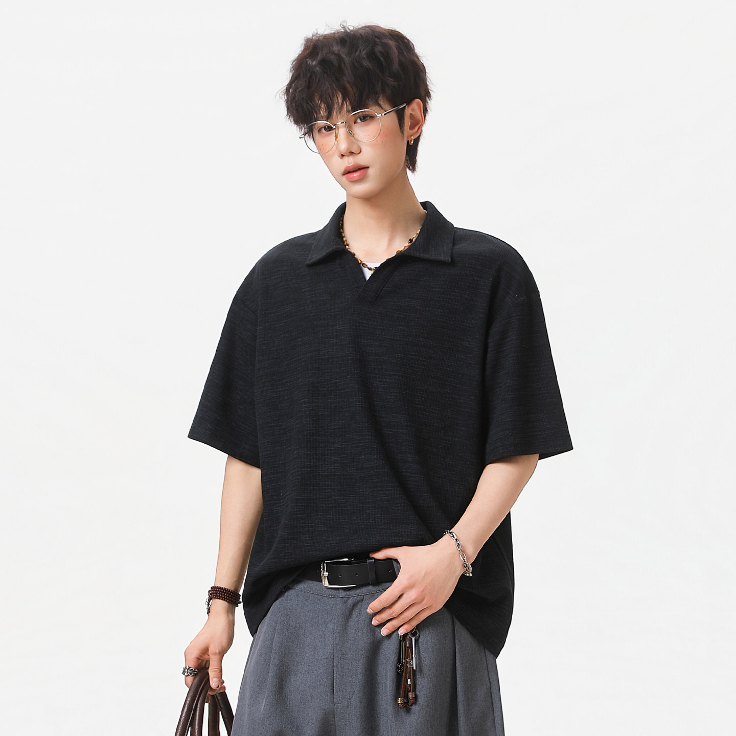 WASSUP肌理感海鸥领短袖Polo衫男女情侣上衣潮牌夏季重磅半袖T恤