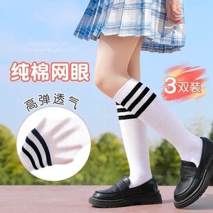 儿童长筒袜老师推荐毕业照袜子白色条纹中筒袜网眼袜幼儿园小腿袜