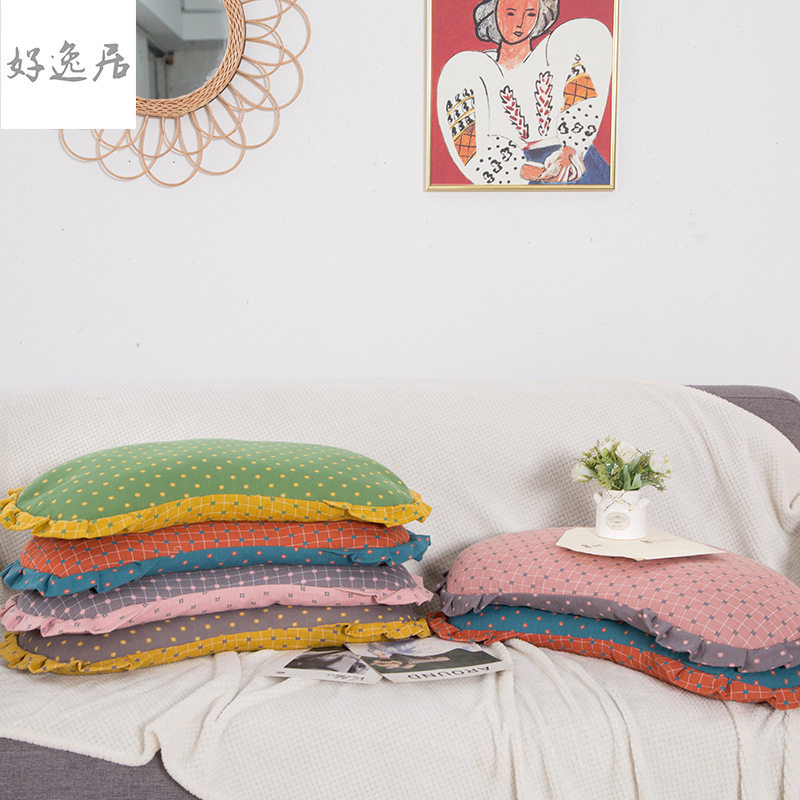 全棉格纹拼色半月枕多用途家用荞麦壳填充花草月牙颈椎枕成人枕套,床上用品,枕头/枕芯,淘宝优惠券,粉丝福利购,淘宝优惠卷