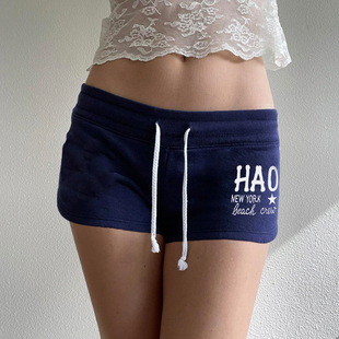 直筒裤 女居家针织短裤 街头字母印花低腰绑带休闲裤 DARLINGAGA美式
