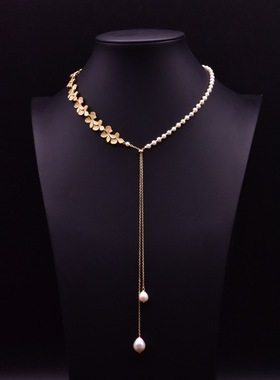 天然淡水珍珠项链女款小众设计感民族风毛衣链ins风吊坠首饰批发