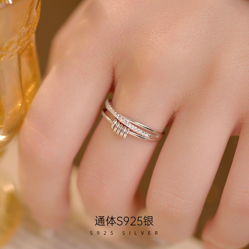 榕树下S925银欧美热卖抗焦虑戒指女轻奢交织转运珠解压时尚指环潮
