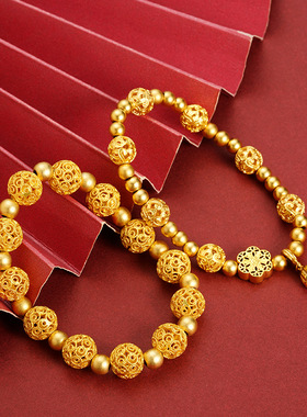 古法传承花丝玲珑镂空圆珠手链女时尚小众高级感百搭花朵莲蓬首饰