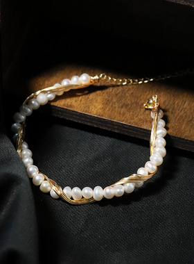 缠绕款淡水珍珠少女心手链ins小众设计高级感闺蜜礼物串珠手串女
