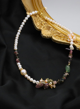 淡水巴洛克碧玺项链天然珍珠锁骨脖颈项链高级精致时尚脖颈饰品