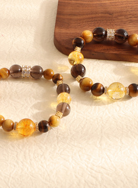 金霸大综合抖音爆款天然黄塔水晶串珠手链女高级感虎眼石手串批发