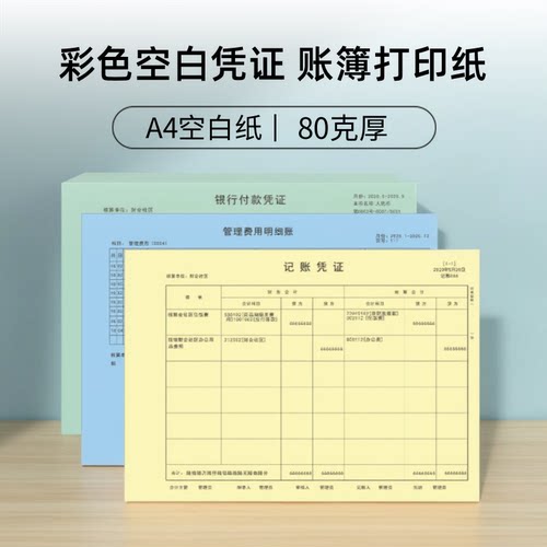 500张A4彩色空白凭证打印纸80克