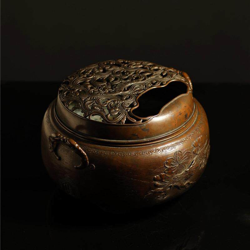 器而不舍 百年铜炉/斑紫铜手炉/茶炉/百年铜火钵 瓜形/铸铜老火钵