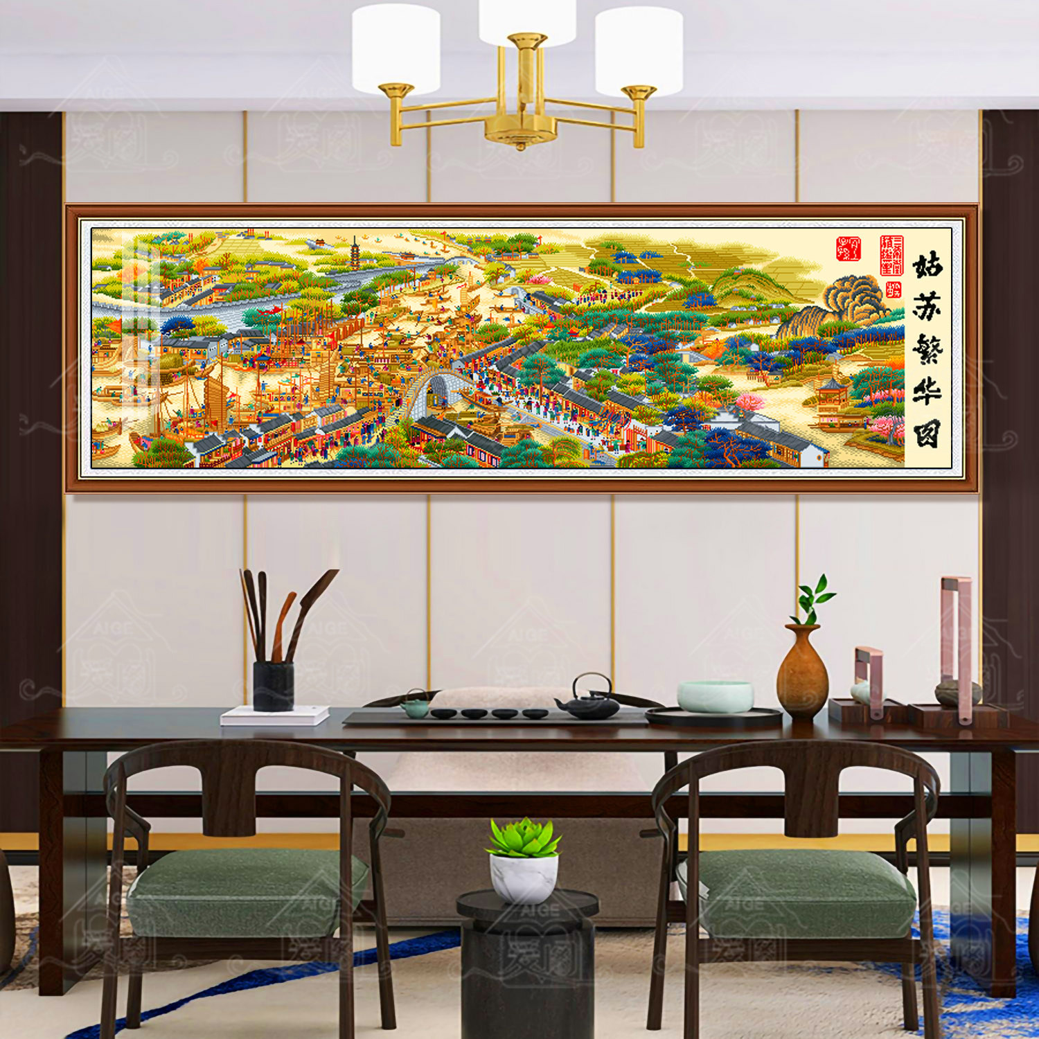 爱阁十字绣 姑苏繁华图 古绢布新款中国风客厅风景装饰画手工线绣