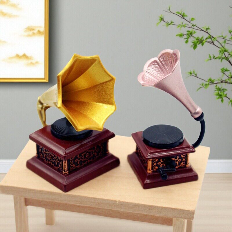 娃娃屋配件复古迷你留声机模型