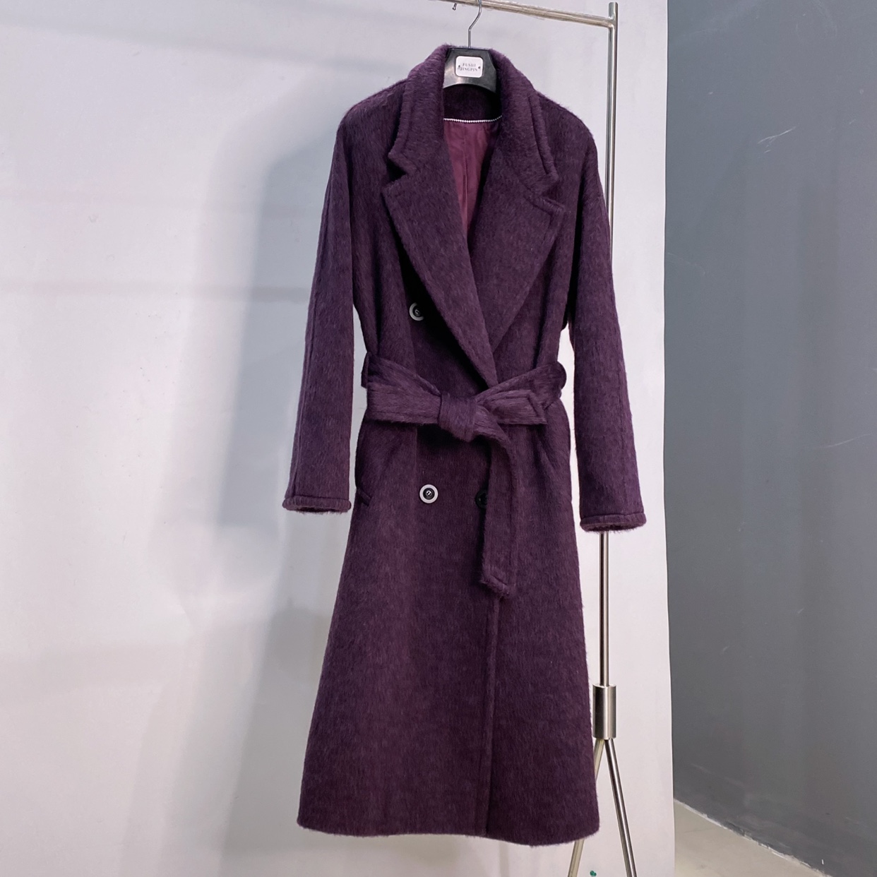 10牦牛绒10羊绒80羊毛拉毛长毛绒中长款双面毛呢外套女AN长112