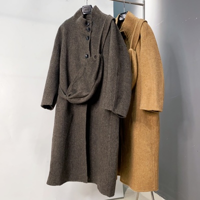 2025年秋季新款韩系立领长款毛呢大衣（配可拆卸包包）FDD长111