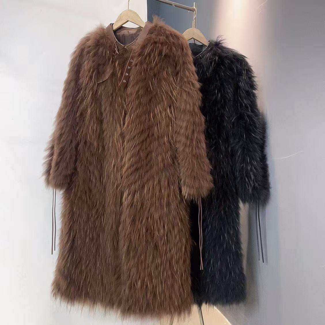 圆领长款貉子毛毛车条扣袢皮草外套女年轻款3115长110