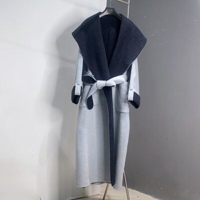 绵羊毛法式撞色翻领长款双面呢2025冬季新款FDD长124