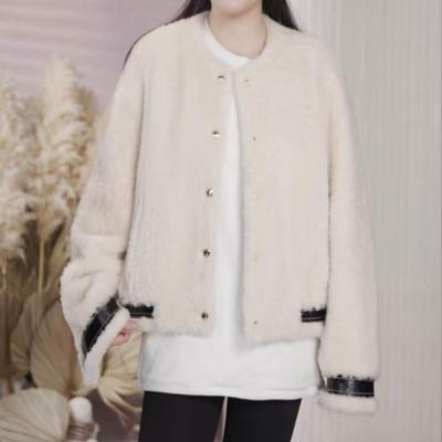 圆领拉贡皮毛一体女短款轻奢加厚皮草外套长56ZYM