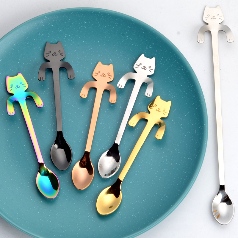 不锈钢可爱猫型咖啡勺子挂勺 创意卡通网红猫咪搅拌甜品雪糕小勺 餐饮具 咖啡勺 原图主图