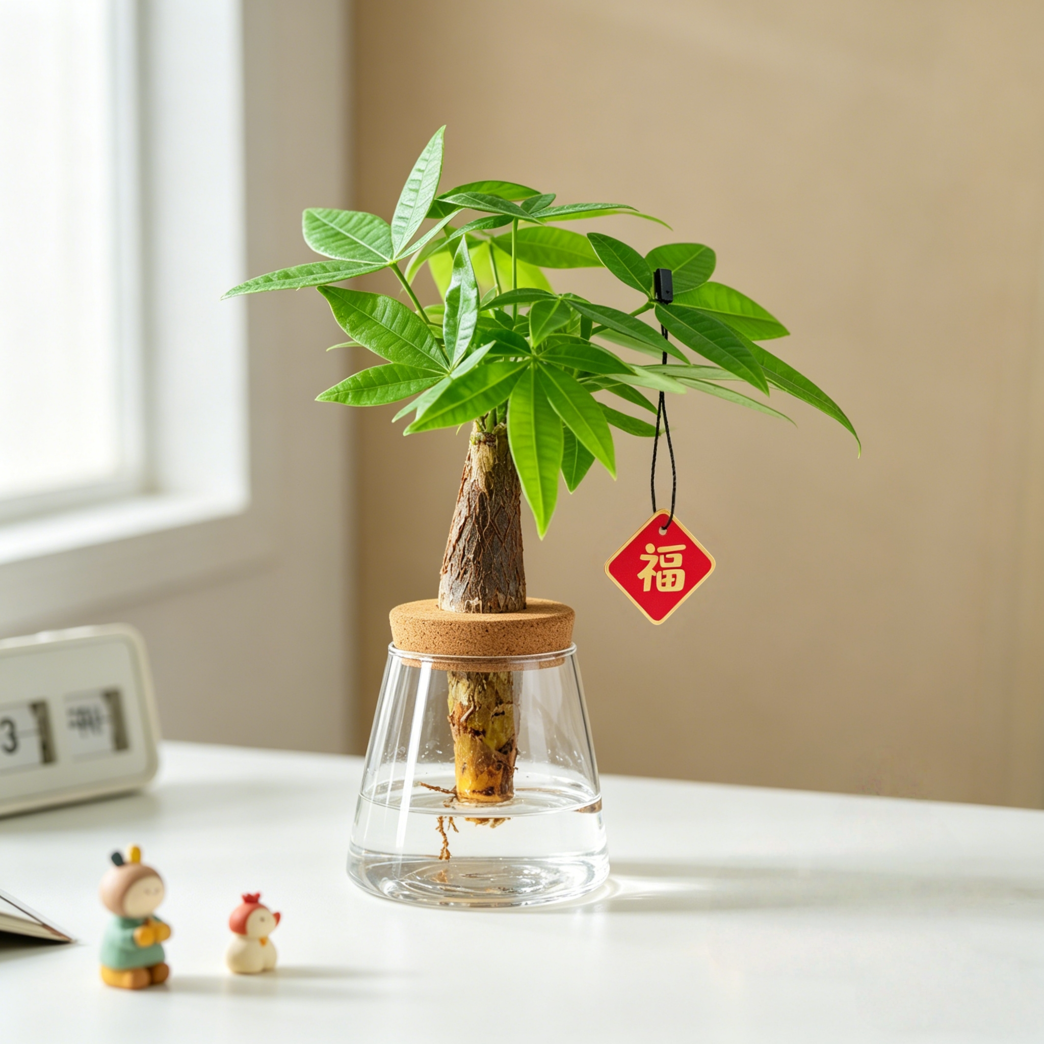 【招财纳福】水培发财树盆栽创意桌面绿植小摆件室内客厅绿植懒人
