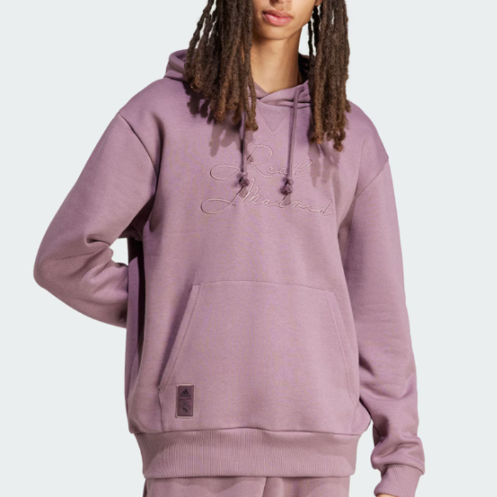 Adidas 男子皇马足球休闲文化抓绒连帽宽松运动卫衣套头衫 IT3766