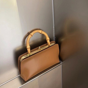 头层牛皮竹节手提包轻奢晚宴小包真皮精致夹子小方包 春夏新款