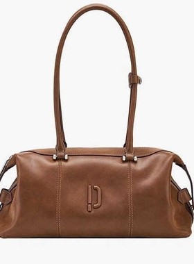 新款植鞣皮小丑保龄球包油蜡长柄手拎腋下包通勤单肩法棍波士顿包