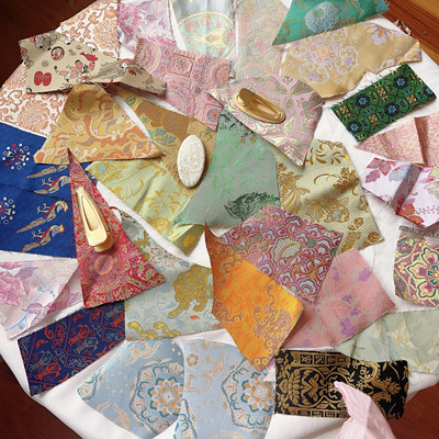 真丝宋锦云锦蜀锦香云纱刀口布发夹料大礼包手工DIY 纹样随机