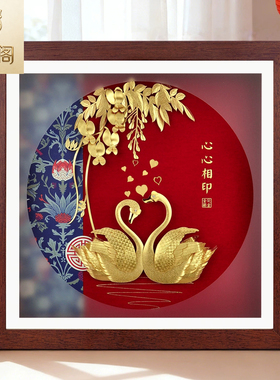 铜礼阁足金天鹅金箔画婚礼摆件